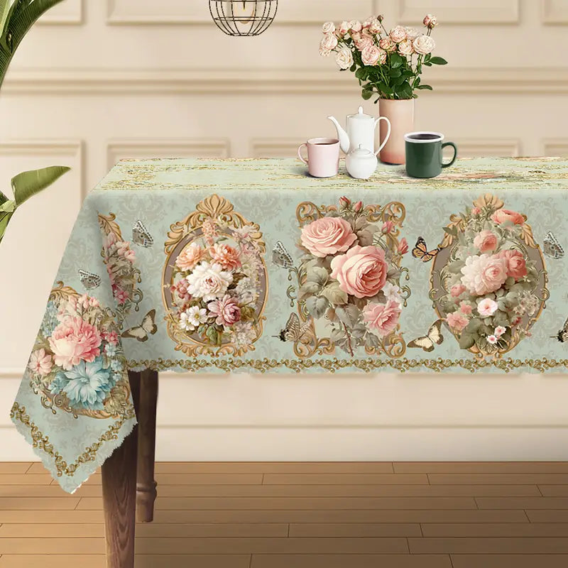 Nappe Florale Élégante – Style Français avec Papillons