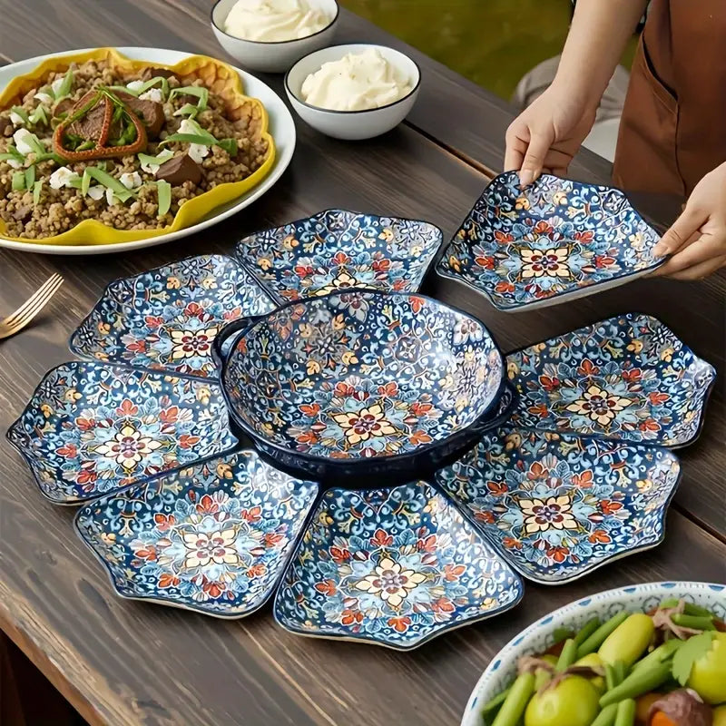 Ensemble de Plateaux et Bols en Céramique Style Bohème