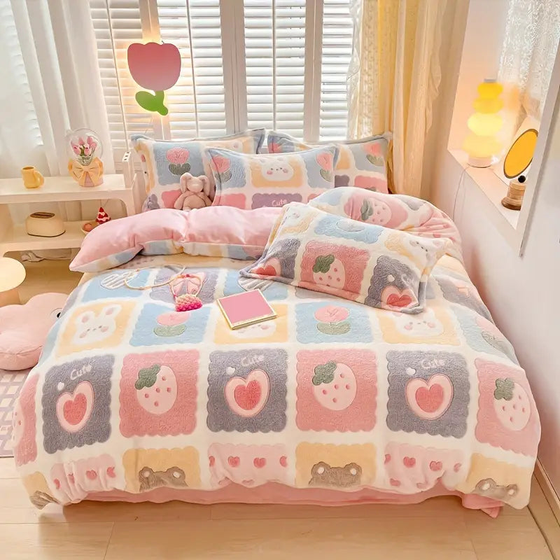 Housse de Couette en Velours Imprimé Flocon de Neige