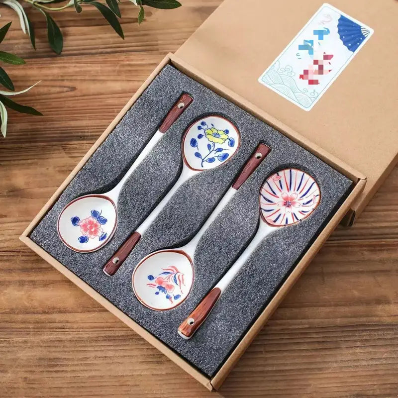 Ensemble de Cuillères Japonaises en Céramique Peinte à la Main