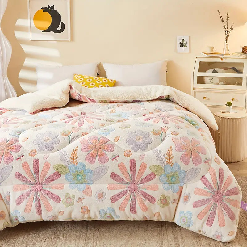 Couette en Polaire Imprimée de Fleurs – Douce et Confortable – Literie Toutes Saisons