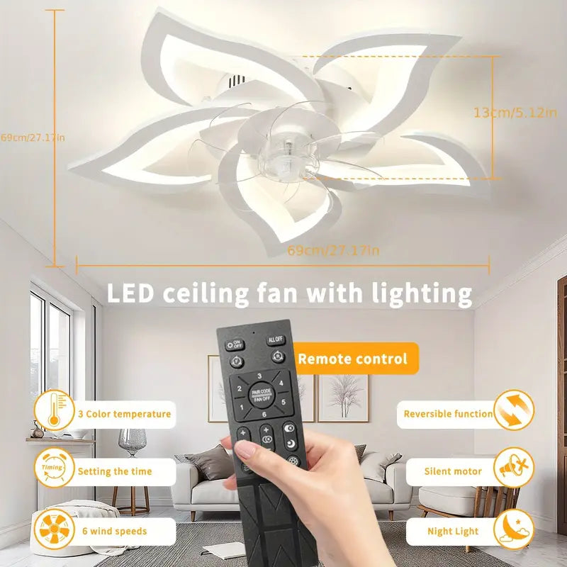 Ventilateur de Plafond Silencieux à LED 69 cm – avec Télécommande