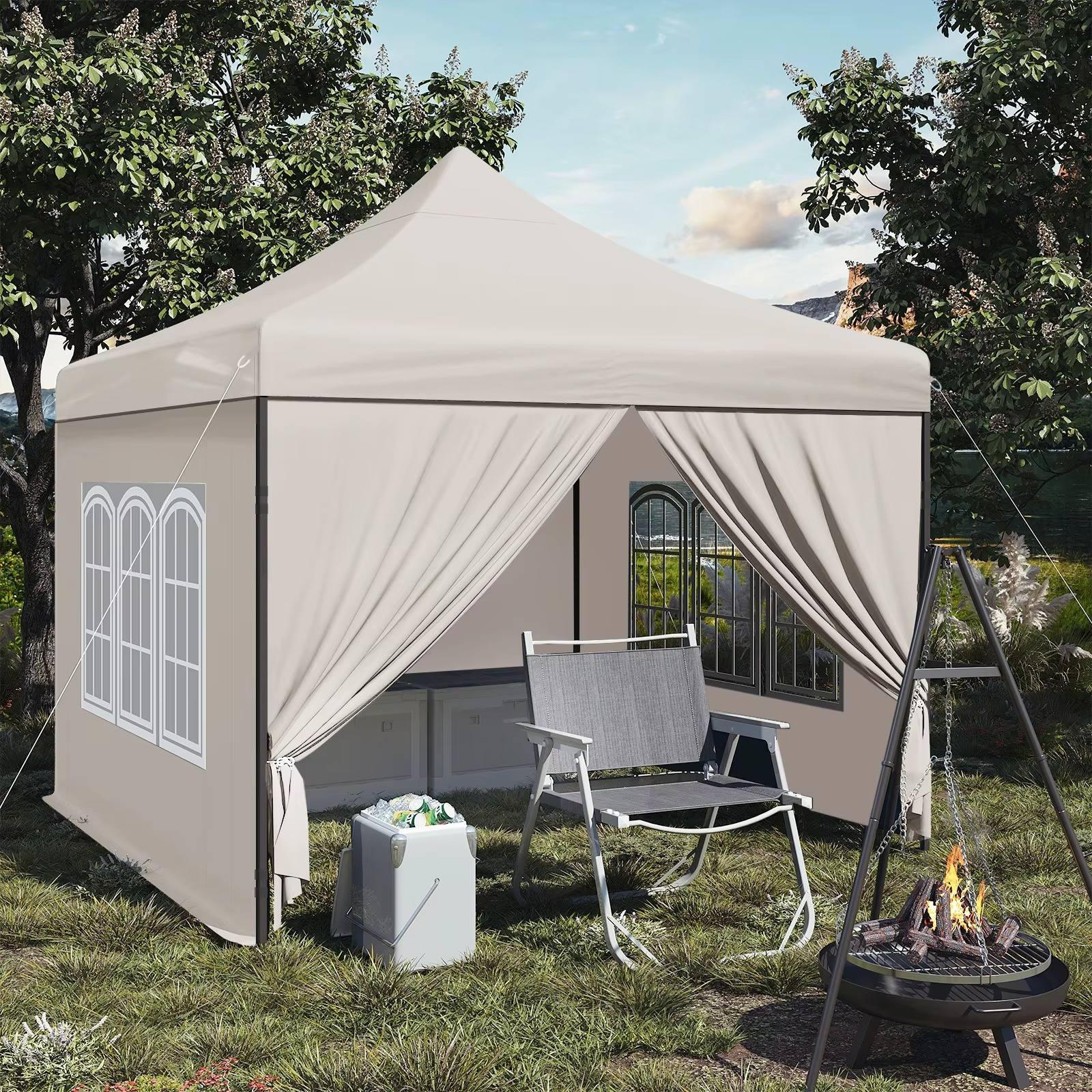 Tente de Fête Étanche et Résistante aux UV avec Pergola Réglable en Hauteur et 4 Parois Latérales Amovibles