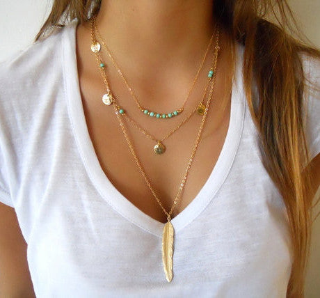 Collier femme multicouche – Pendentifs & pierres