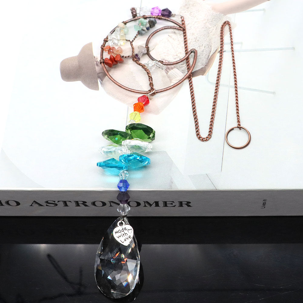 Attrape-Soleil en Cristal – Arbre de Vie Suspendu avec Prismes Arc-en-Ciel