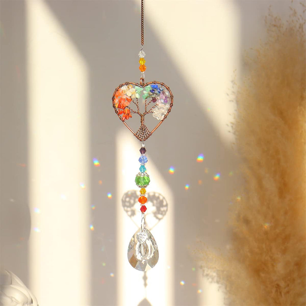 Attrape-Soleil en Cristal – Arbre de Vie Suspendu avec Prismes Arc-en-Ciel