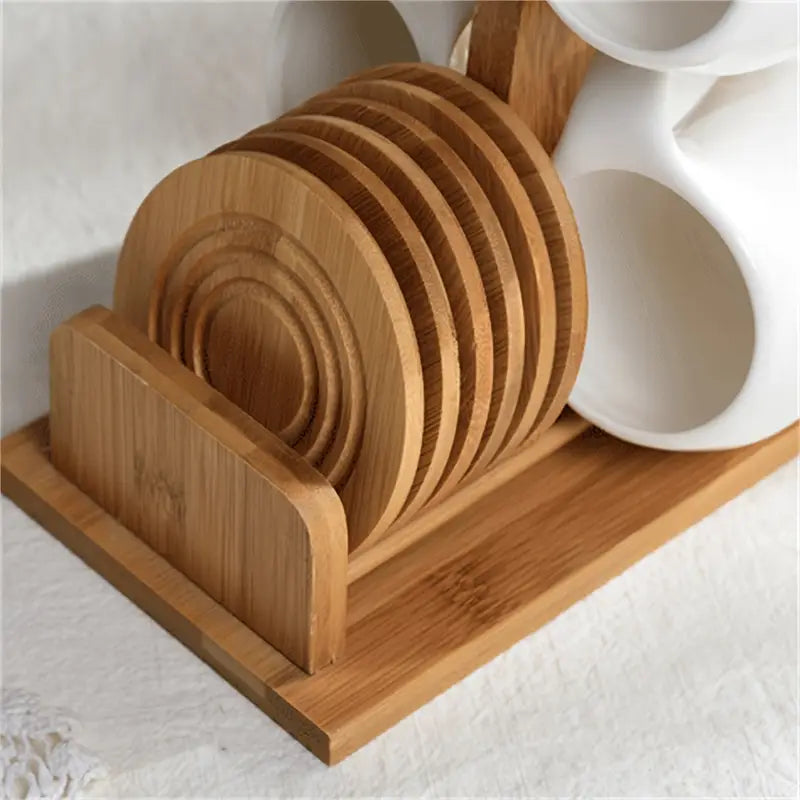 Ensemble Tasse à Café et Soucoupe Ovale – avec Support en Bambou