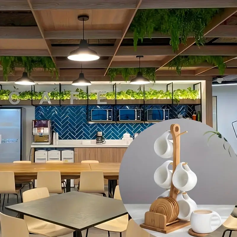 Ensemble Tasse à Café et Soucoupe Ovale – avec Support en Bambou