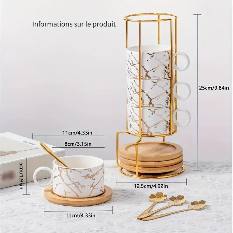 Ensemble de 4 Tasses à Café en Céramique – Design Marbre