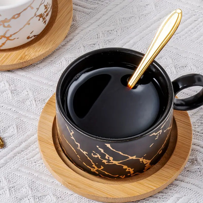Ensemble de 4 Tasses à Café en Céramique – Design Marbre
