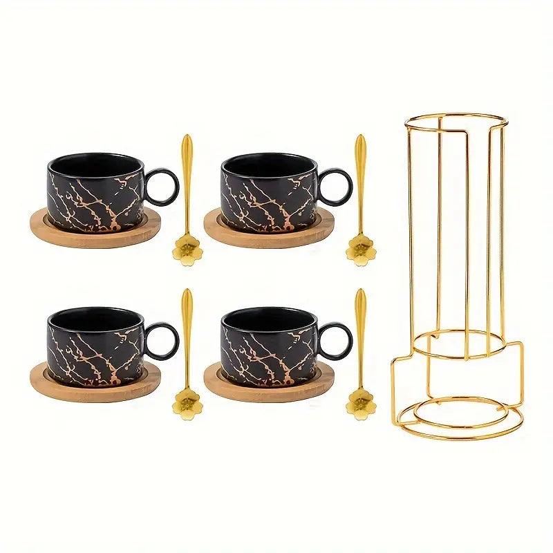 Ensemble de 4 Tasses à Café en Céramique – Design Marbre