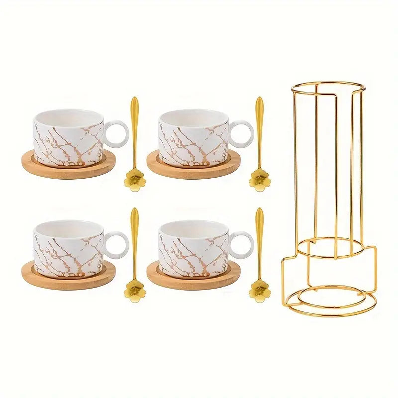 Ensemble de 4 Tasses à Café en Céramique – Design Marbre
