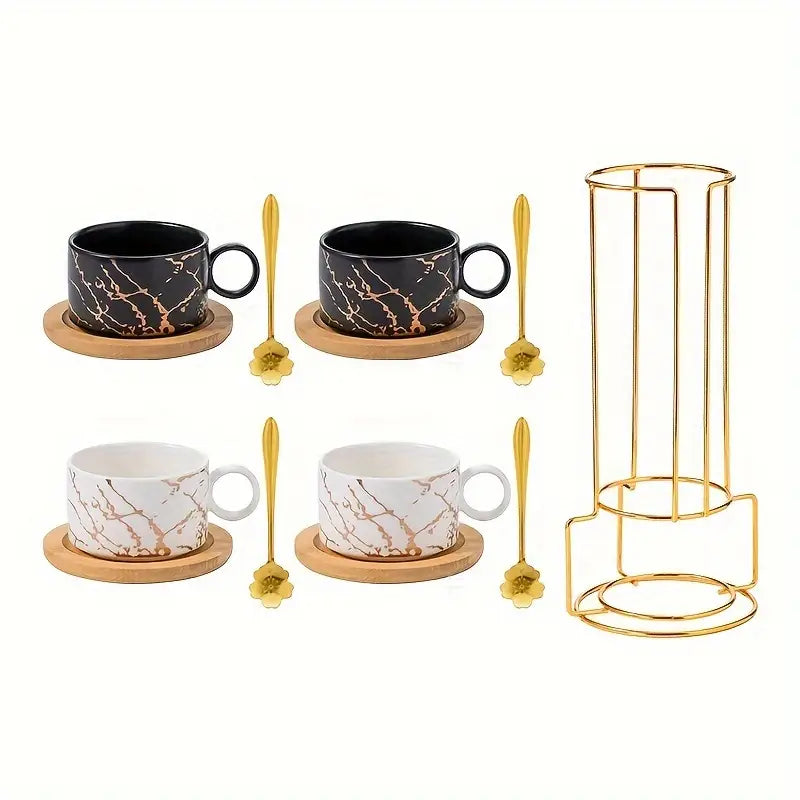 Ensemble de 4 Tasses à Café en Céramique – Design Marbre