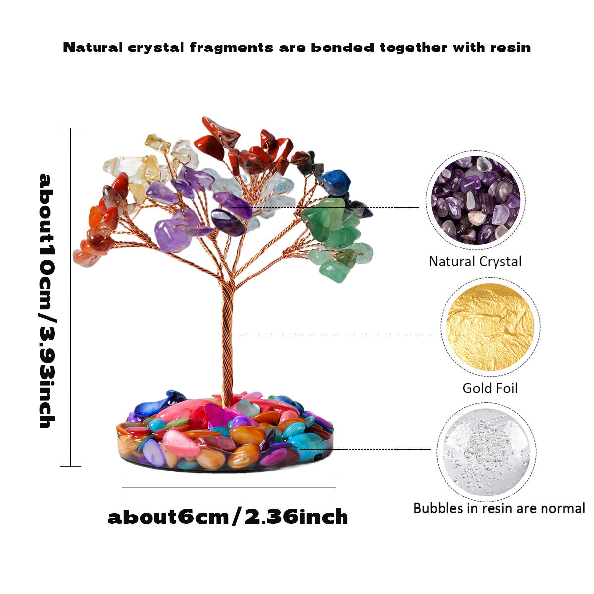 Arbre de Guérison Citrocoal 7 Chakras – Décoration pour Chance et Énergie Positive