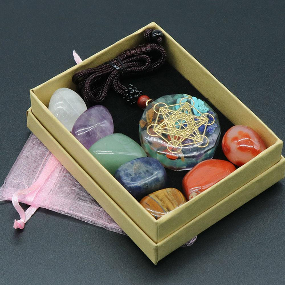 Ensemble de Pierres de Méditation Reiki 7 Chakras - Cristal Naturel