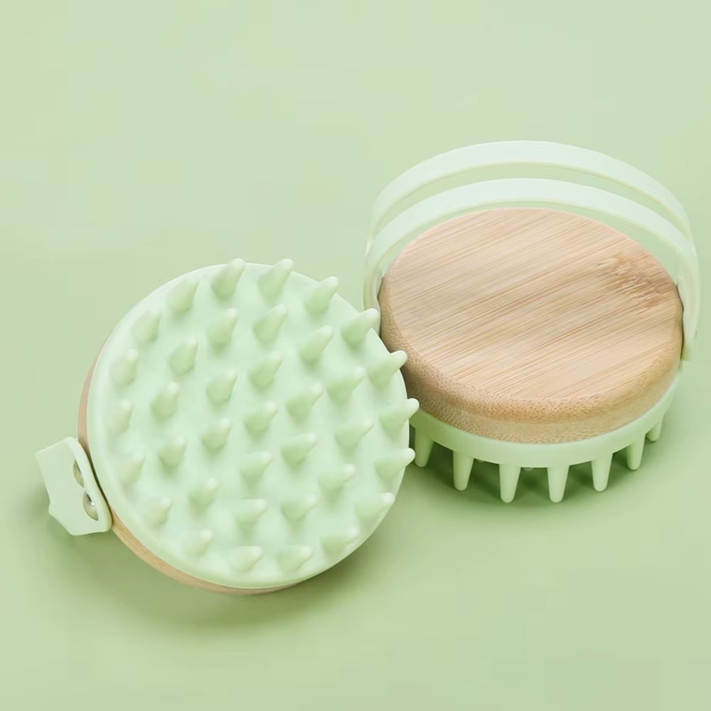 Brosse de Massage 2 en 1 – Bois & Silicone | Peigne Shampoing Antistress, Masseur Tête & Corps