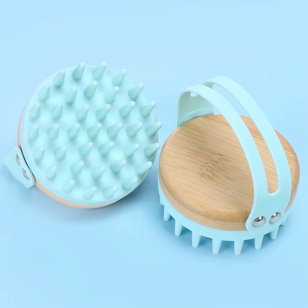 Brosse de Massage 2 en 1 – Bois & Silicone | Peigne Shampoing Antistress, Masseur Tête & Corps