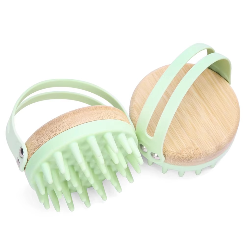 Brosse de Massage 2 en 1 – Bois & Silicone | Peigne Shampoing Antistress, Masseur Tête & Corps