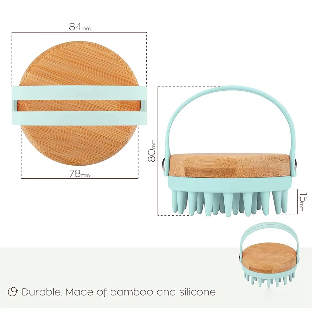Brosse de Massage 2 en 1 – Bois & Silicone | Peigne Shampoing Antistress, Masseur Tête & Corps