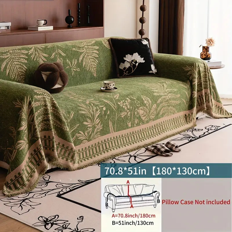 Housse de Canapé en Peluche Motif Feuille – Style Boho & Protection Élégante