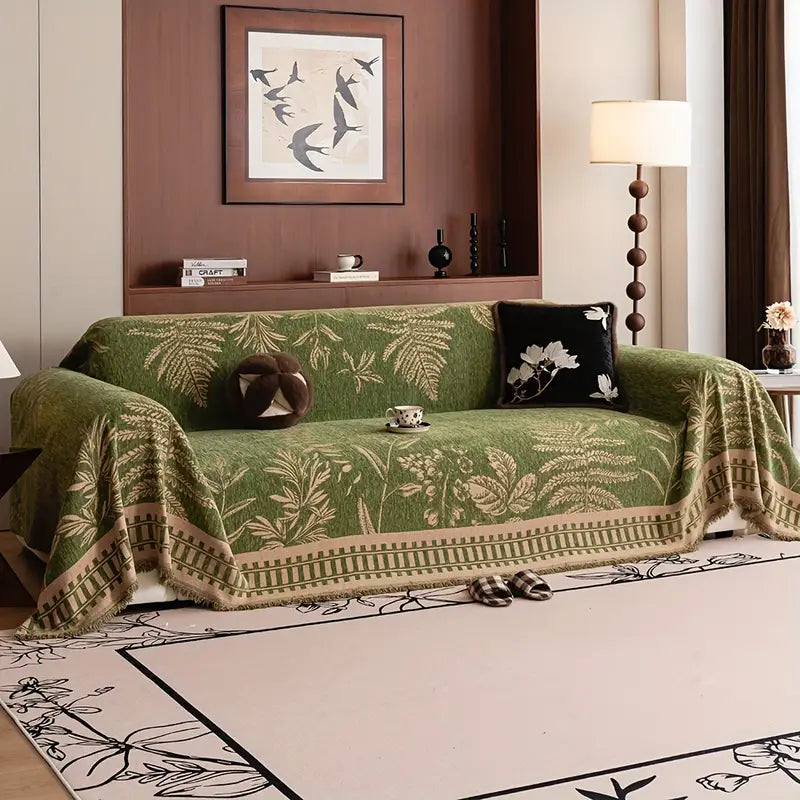 Housse de Canapé en Peluche Motif Feuille – Style Boho & Protection Élégante