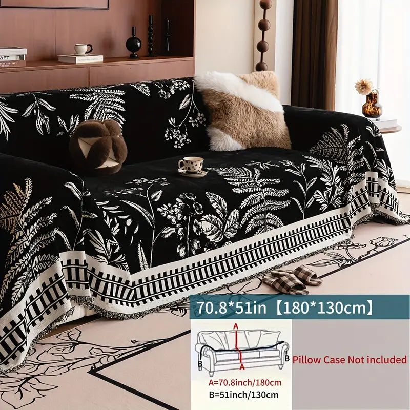Housse de Canapé en Peluche Motif Feuille – Style Boho & Protection Élégante