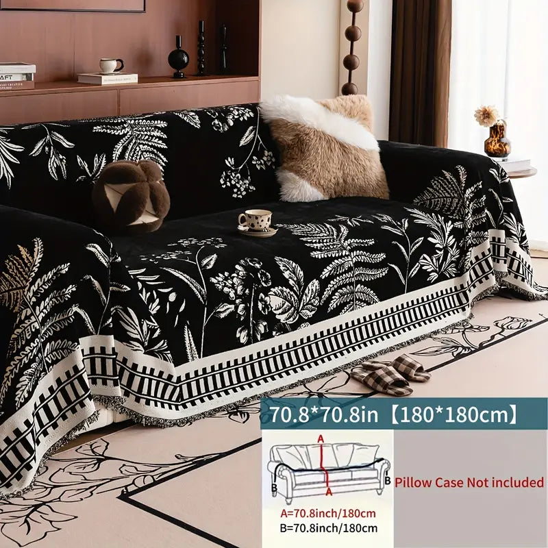 Housse de Canapé en Peluche Motif Feuille – Style Boho & Protection Élégante