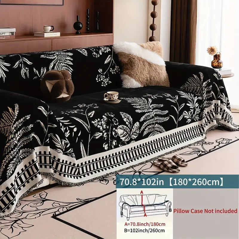 Housse de Canapé en Peluche Motif Feuille – Style Boho & Protection Élégante