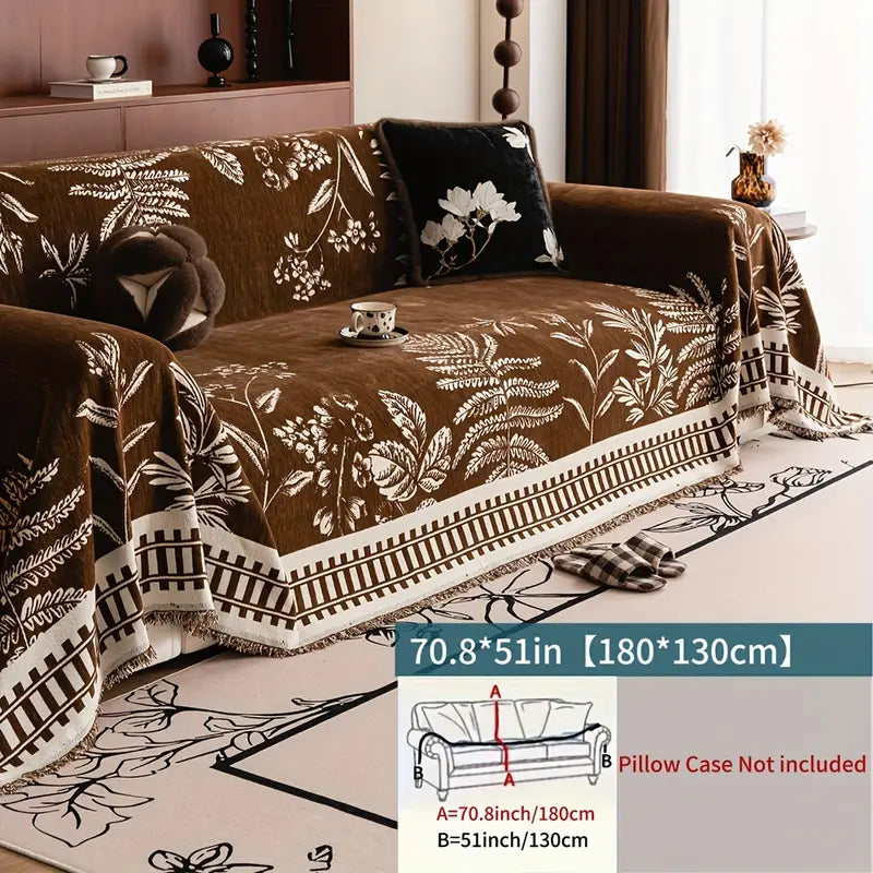 Housse de Canapé en Peluche Motif Feuille – Style Boho & Protection Élégante