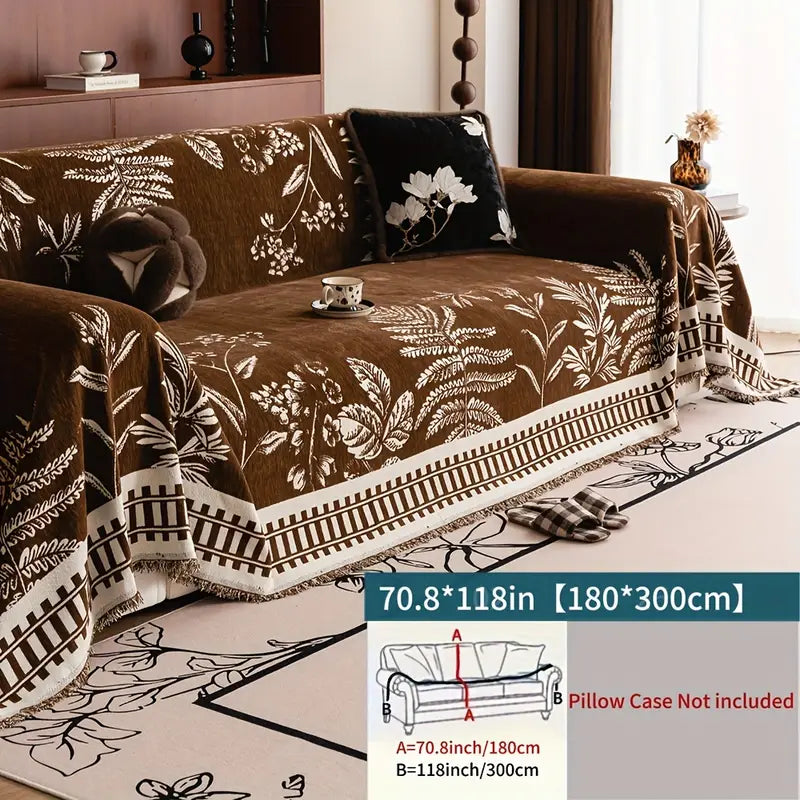 Housse de Canapé en Peluche Motif Feuille – Style Boho & Protection Élégante