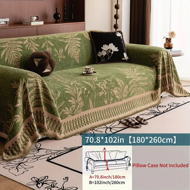 Housse de Canapé en Peluche Motif Feuille – Style Boho & Protection Élégante
