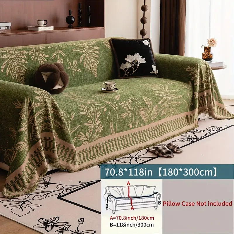Housse de Canapé en Peluche Motif Feuille – Style Boho & Protection Élégante