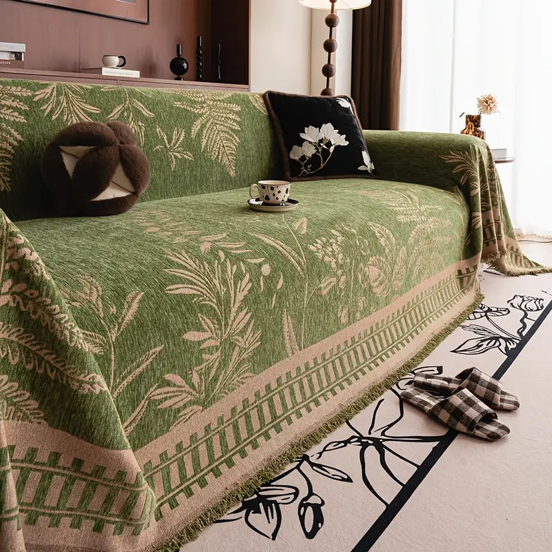 Housse de Canapé en Peluche Motif Feuille – Style Boho & Protection Élégante