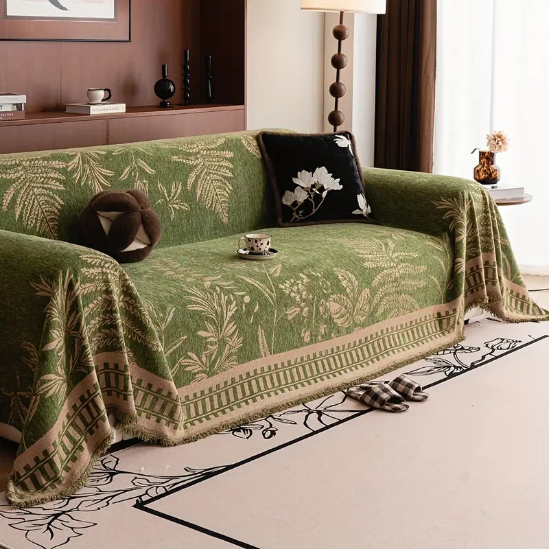 Housse de Canapé en Peluche Motif Feuille – Style Boho & Protection Élégante
