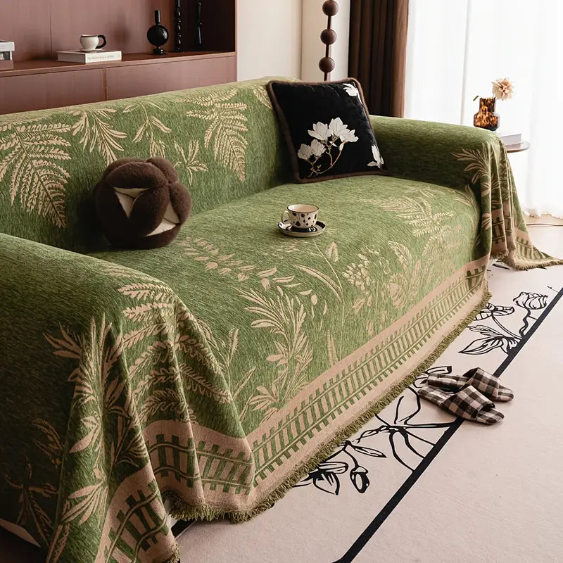Housse de Canapé en Peluche Motif Feuille – Style Boho & Protection Élégante