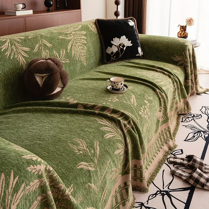 Housse de Canapé en Peluche Motif Feuille – Style Boho & Protection Élégante