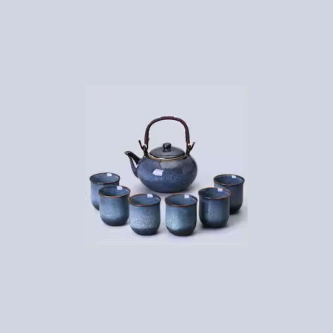 Japanese Ceramic Teapot – 1 Teapot + 6 Cups – Elegant and Traditional Style 