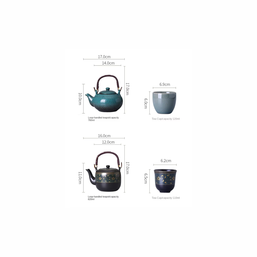 Japanese Ceramic Teapot – 1 Teapot + 6 Cups – Elegant and Traditional Style 