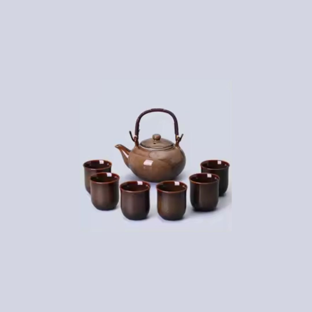 Japanese Ceramic Teapot – 1 Teapot + 6 Cups – Elegant and Traditional Style 