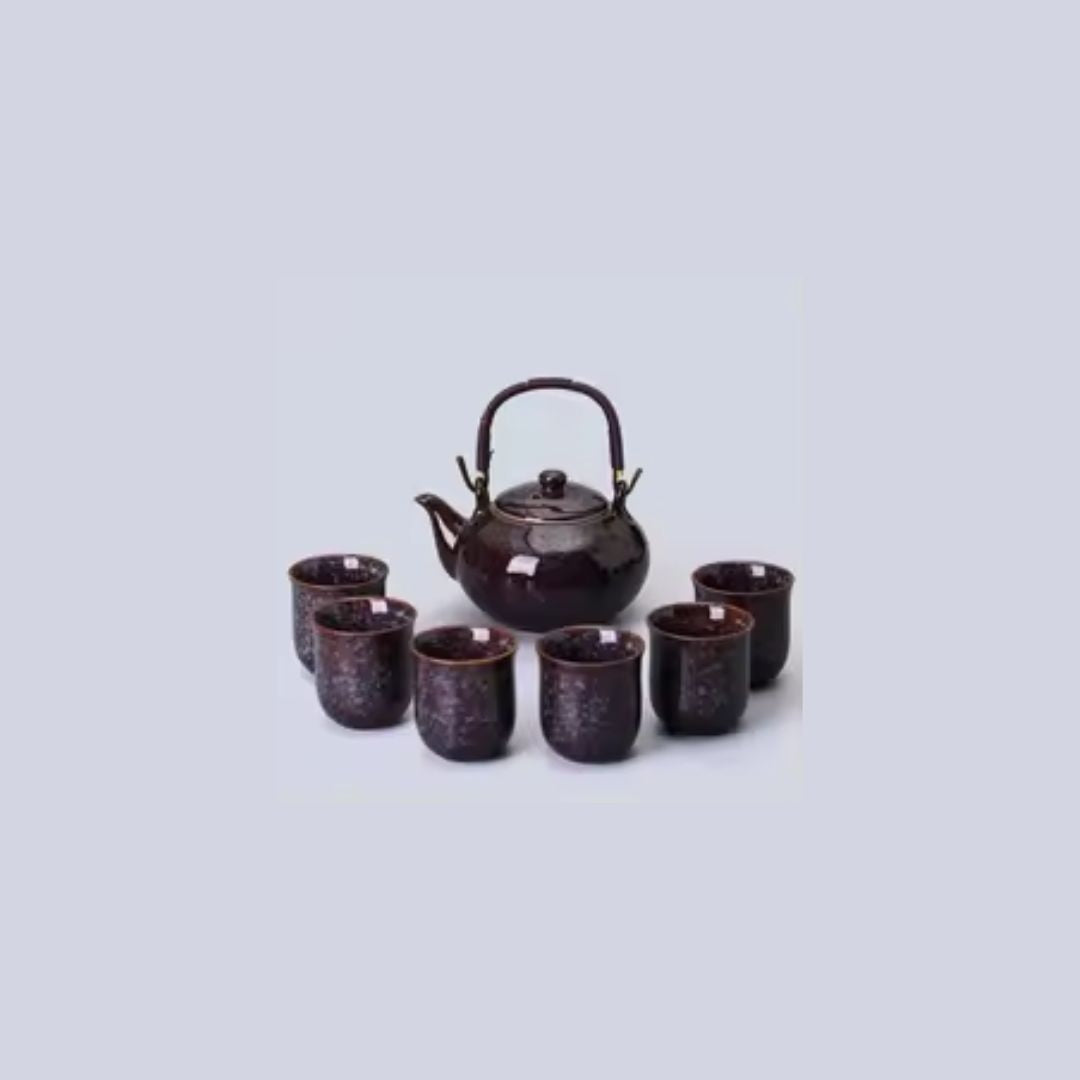 Japanese Ceramic Teapot – 1 Teapot + 6 Cups – Elegant and Traditional Style 