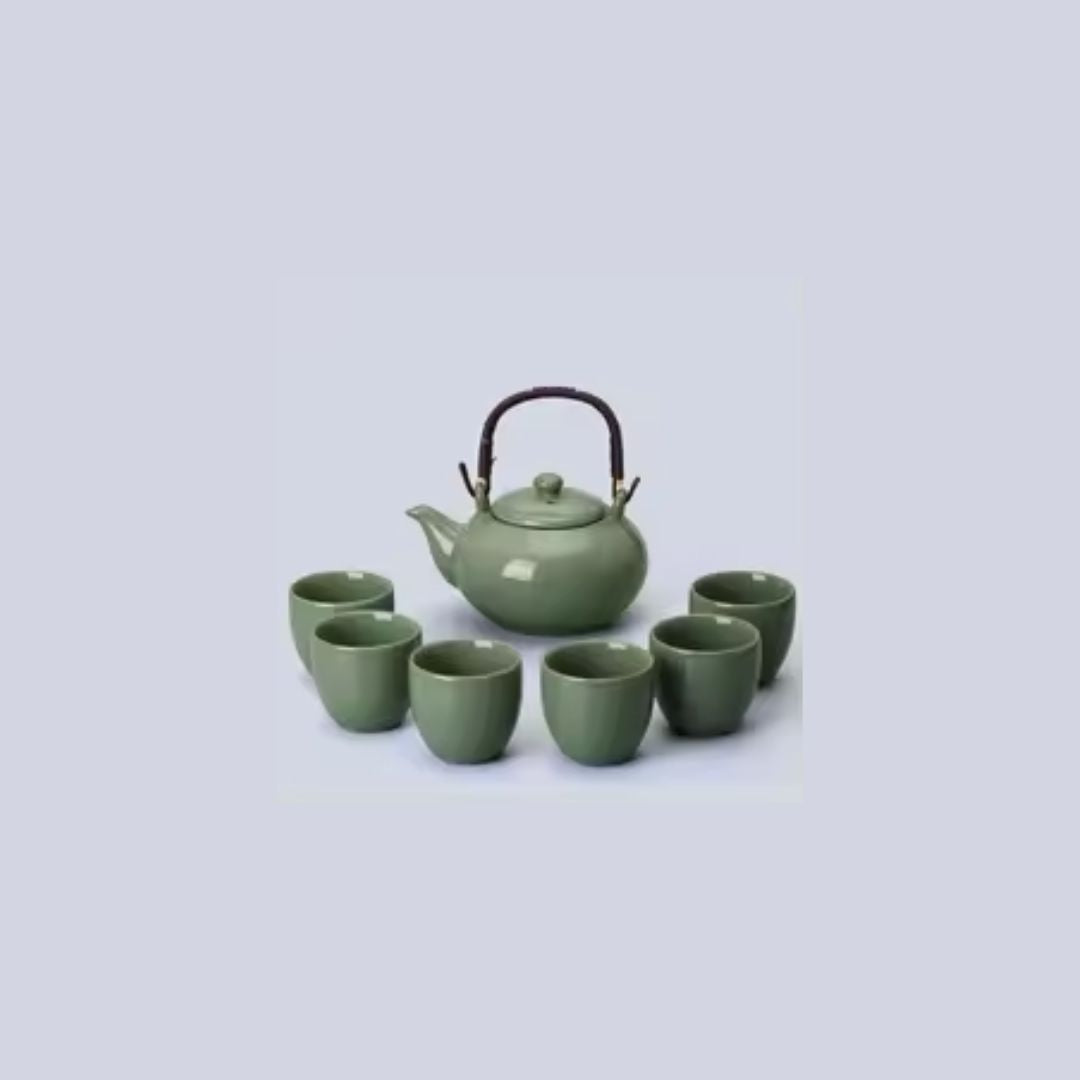 Japanese Ceramic Teapot – 1 Teapot + 6 Cups – Elegant and Traditional Style 