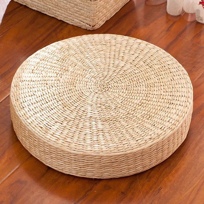 Coussin Rond de Style Japonais en Paille Naturelle