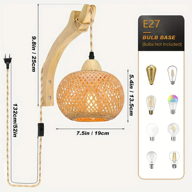 Applique Murale Lanterne en Bambou Tissé