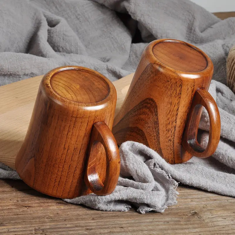 Lot de 2 Tasses en Bois de Cerisier Naturel avec Poignées
