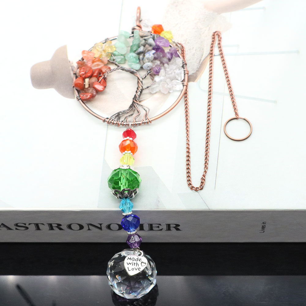 Attrape-Soleil en Cristal – Arbre de Vie Suspendu avec Prismes Arc-en-Ciel
