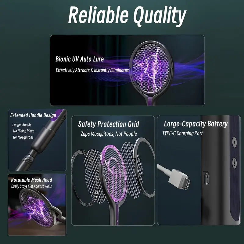 Raquette Anti-Moustique Électrique 2-en-1