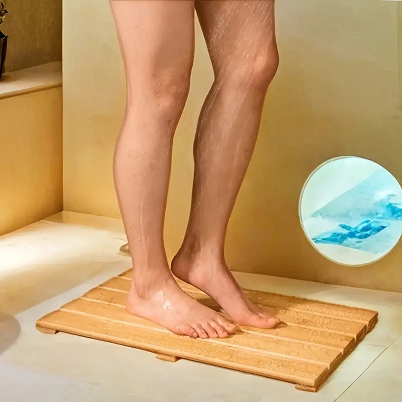 Tapis de Douche en Bambou – Tapis de Bain Antidérapant Imperméable