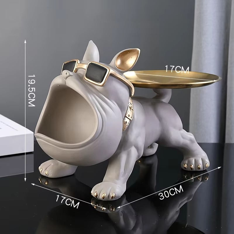 Figurine Bouledogue Décorative en Résine avec Boîte de Rangement