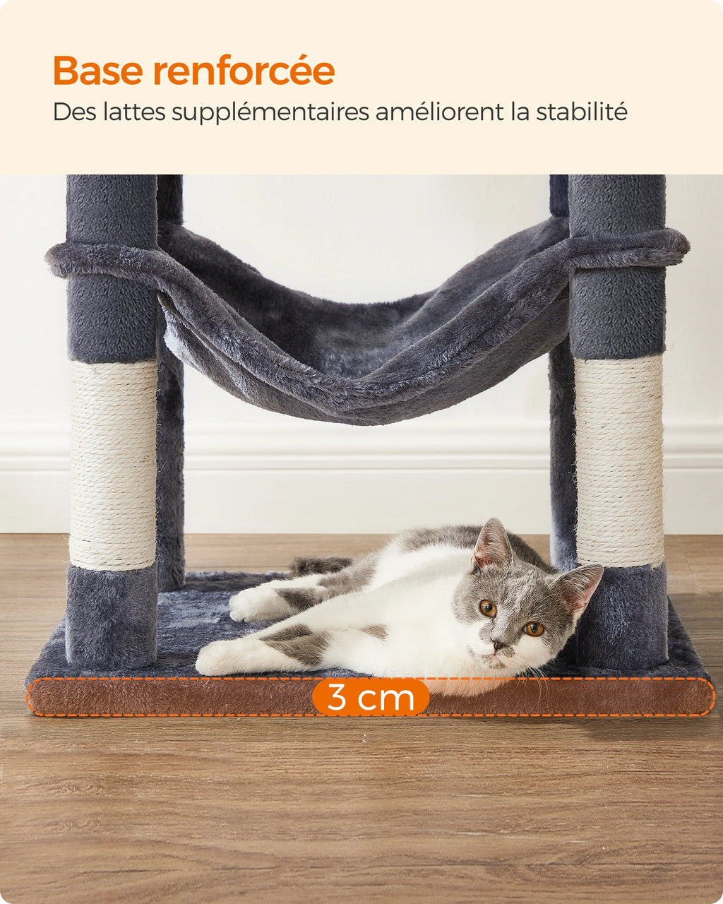 Arbre à chat FEANDREA 143 cm – 2 perchoirs, niche et griffoirs