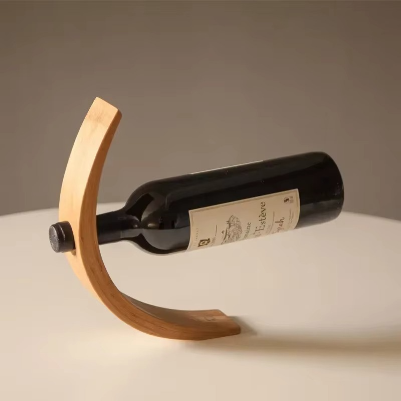 Porte-Bouteille de Vin Suspendu en Bois de Noyer & Bambou